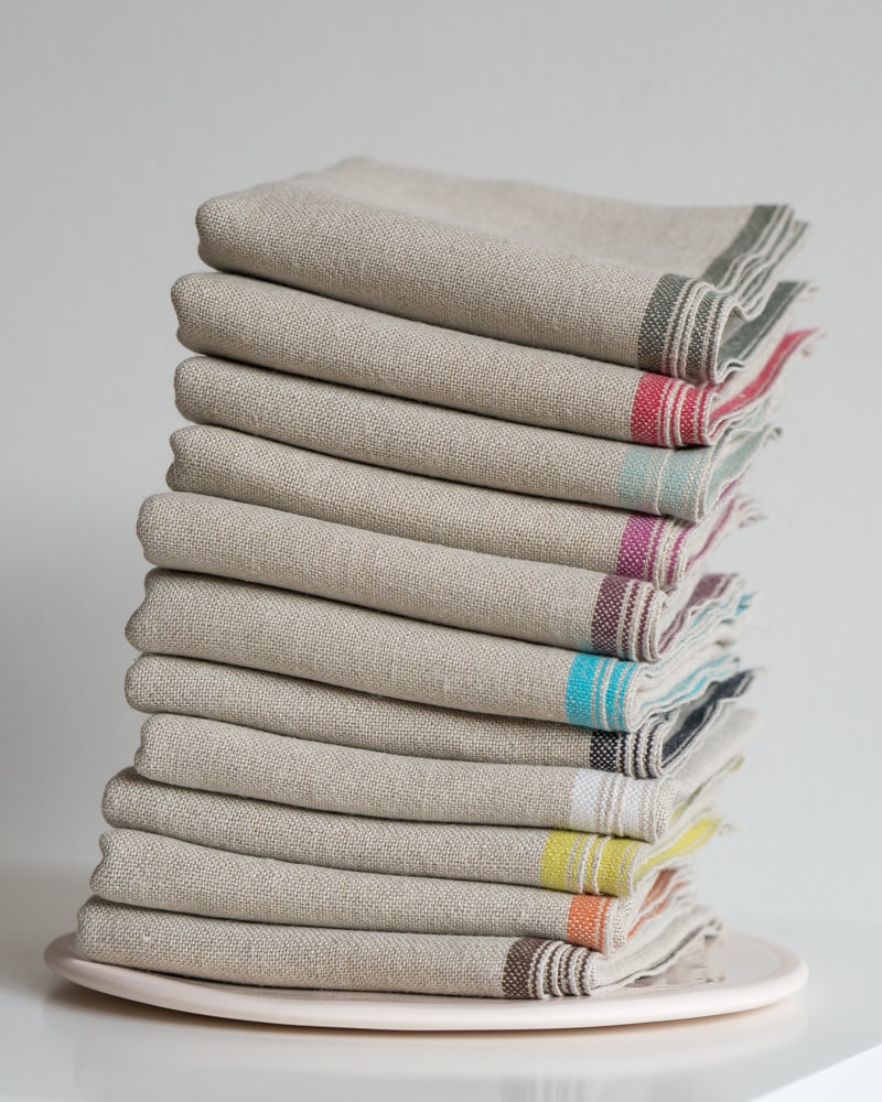 A selection of Mungo selvedge serviettes, woven at the Mungo mill in plettenberg bay