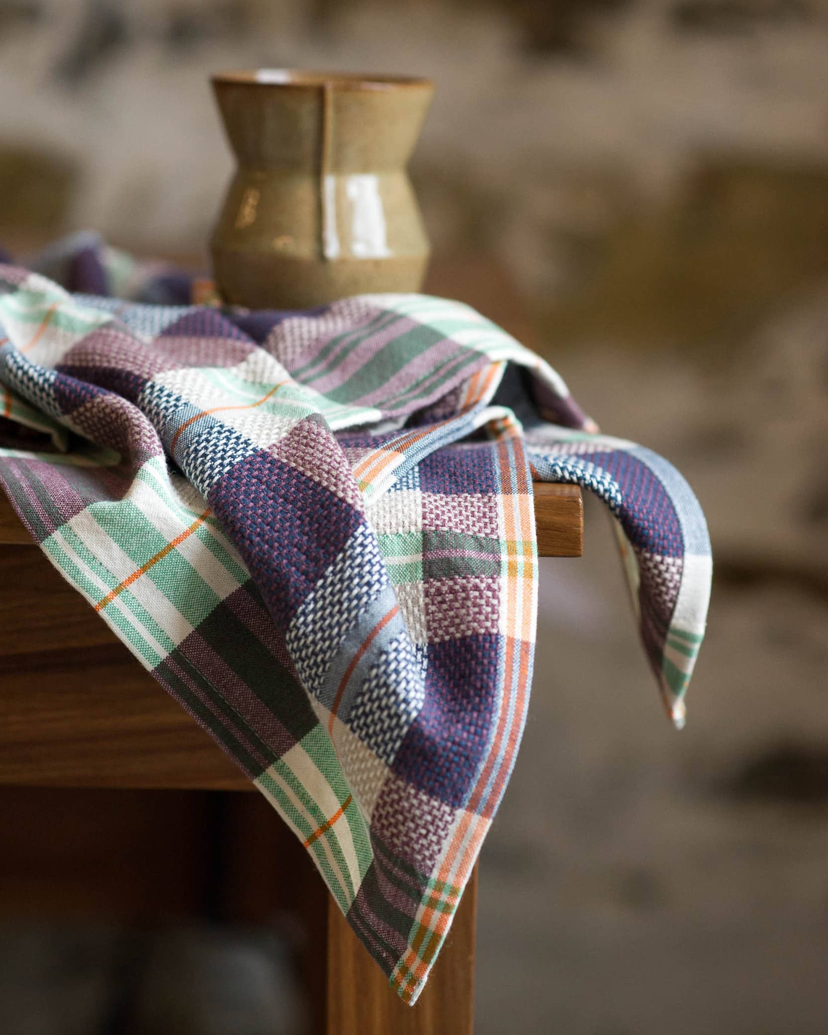 The Mungo Vadoek in the Mulberry colourway, woven at the Mungo mill in Plettenberg bay.