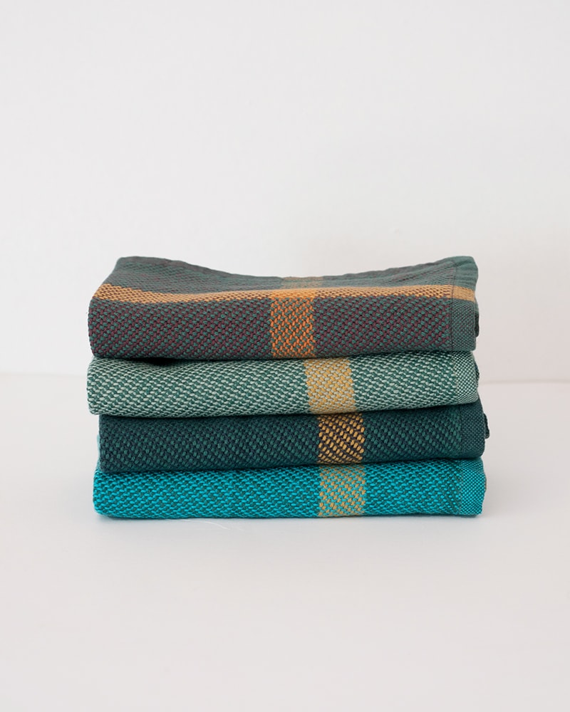 Mungo Wash Cloths in Green pack. Pure cotton, soft face cloths/guest towels, woven at the Mungo Mill in South Africa