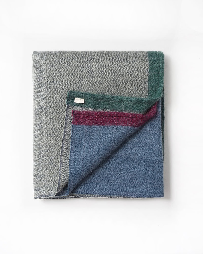Folded MOS Wrap in Lucky Bean woven on the Hattersley Loom at the Mungo Mill.